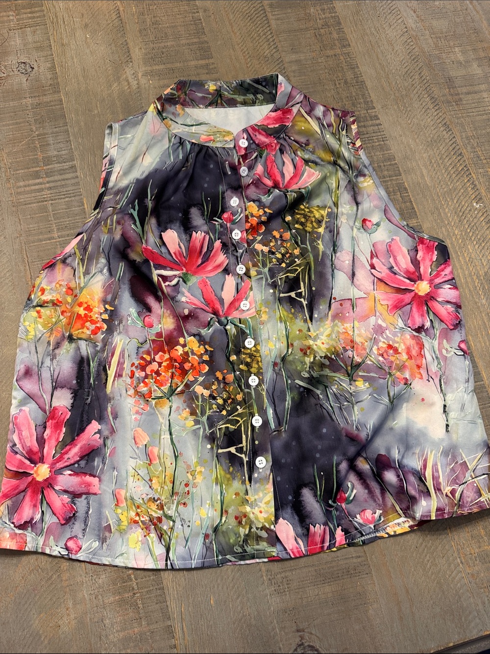 Sleeveless Floral Button-Front Top - Pink Multi